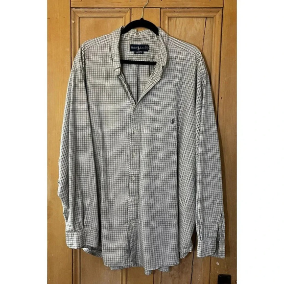 Ralph Lauren Blue Label Mens Check Plaid 2 Set Shirts Size 3XB BIG Gray SP EXC - Picture 2 of 12